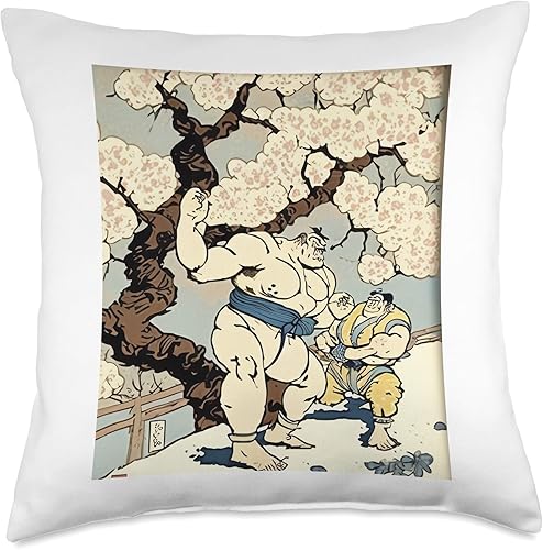Sumo Wrestling Among Pink Blossoms Throw Pillow