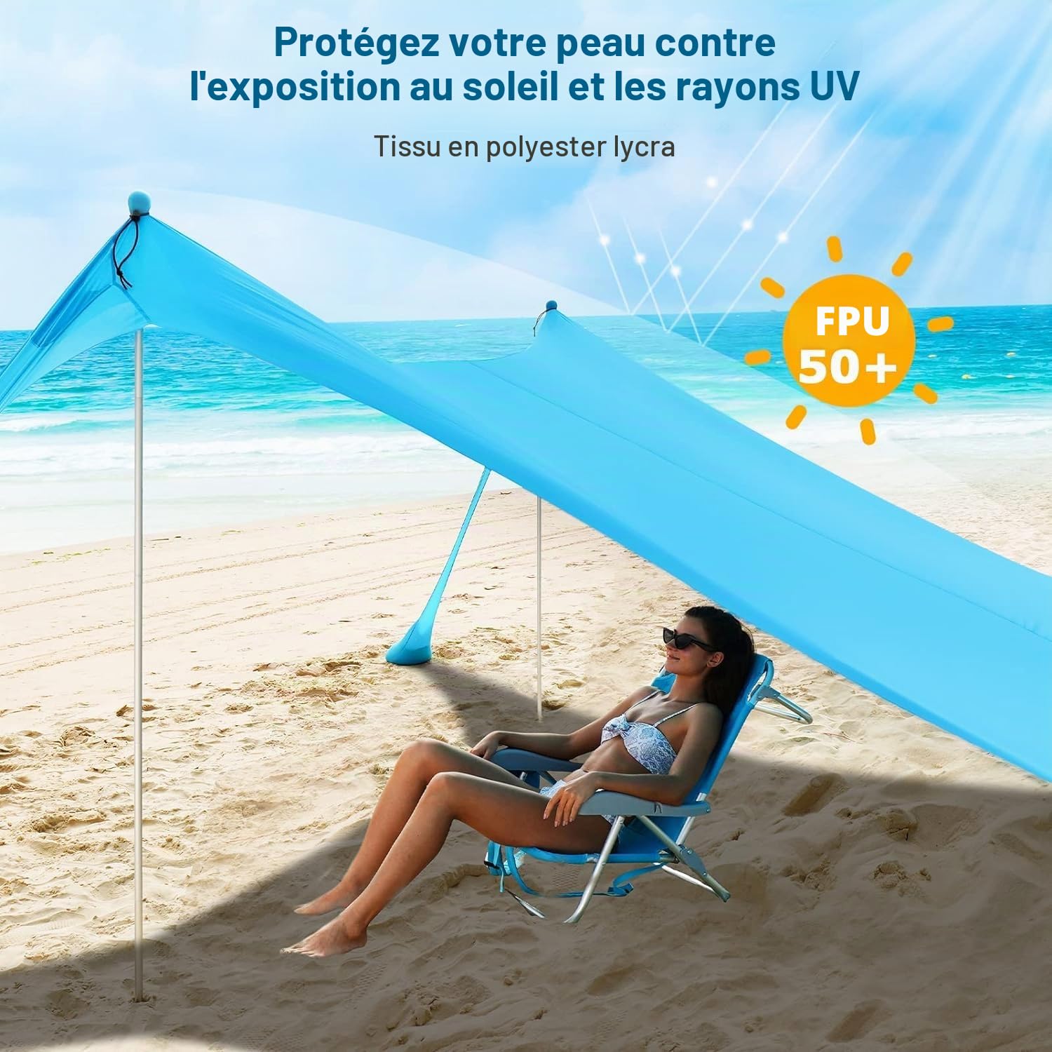 COMMOUDS Abri de Plage Anti UV, Tente Portative 3m x 3m, Parasol en Aluminium, Abri Familial Facile à Installer pour la Plage, le Camping, la Pêche et l'Extérieur