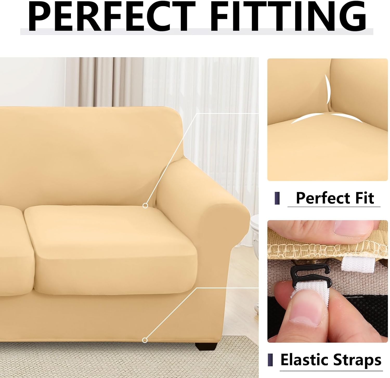 hyha 2 Pieces Chair Covers for Living Room, Chair Slipcovers Stretch Slipcovers for A Separate Cushion Couch Sofa, Armchair Covers Washable Sofa Covers (Armchair, Beige Yellow)