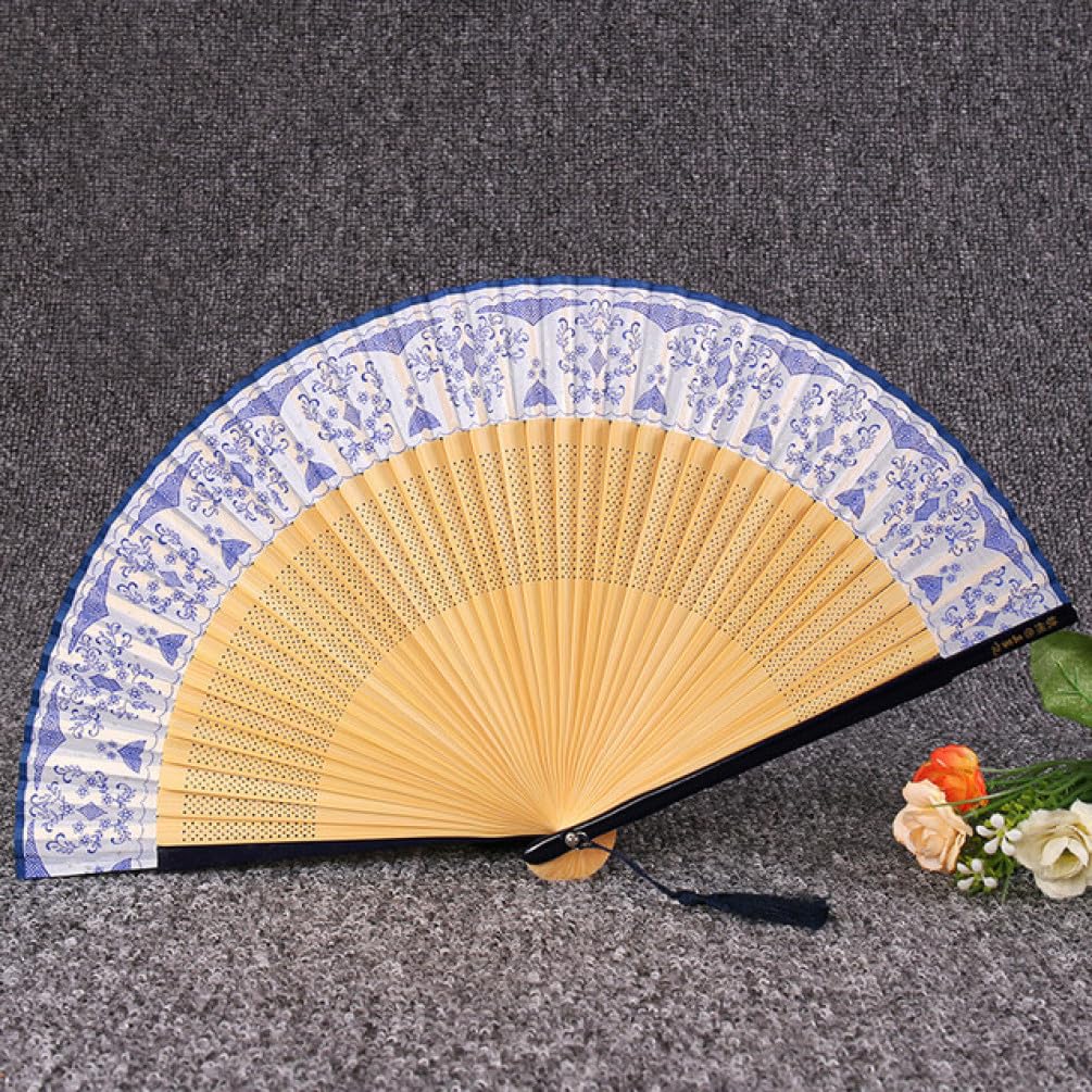 METTEOR Folding Fan Japanese Folding Silk Fan Vintage Summer Lady Folding Fans Women Dance Hand Fan Classical Folding Fans Tea Pot