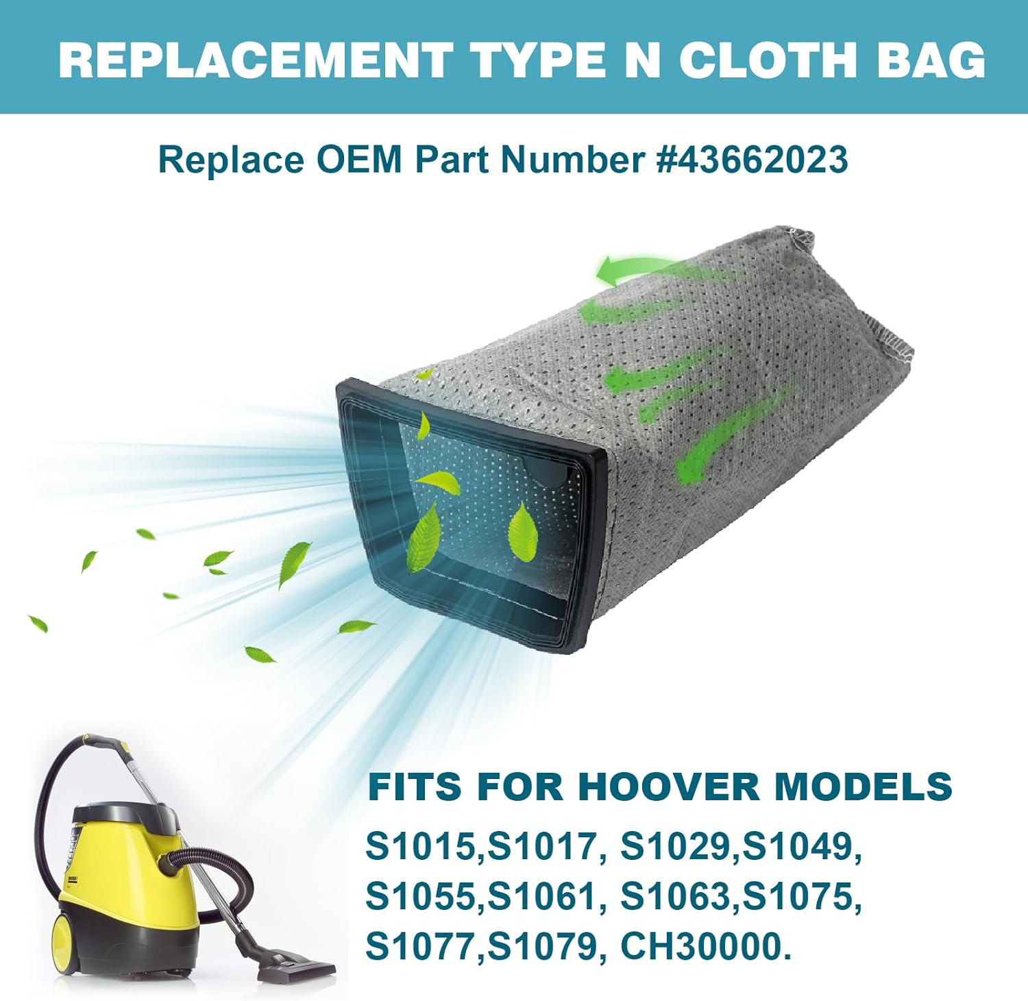 6Pcs Vacuum Bags Replacement for Hoover Porta Power Swingette S1015 S1029 and CH30000 Commercial Canister Vacuum Replace Part 43662023