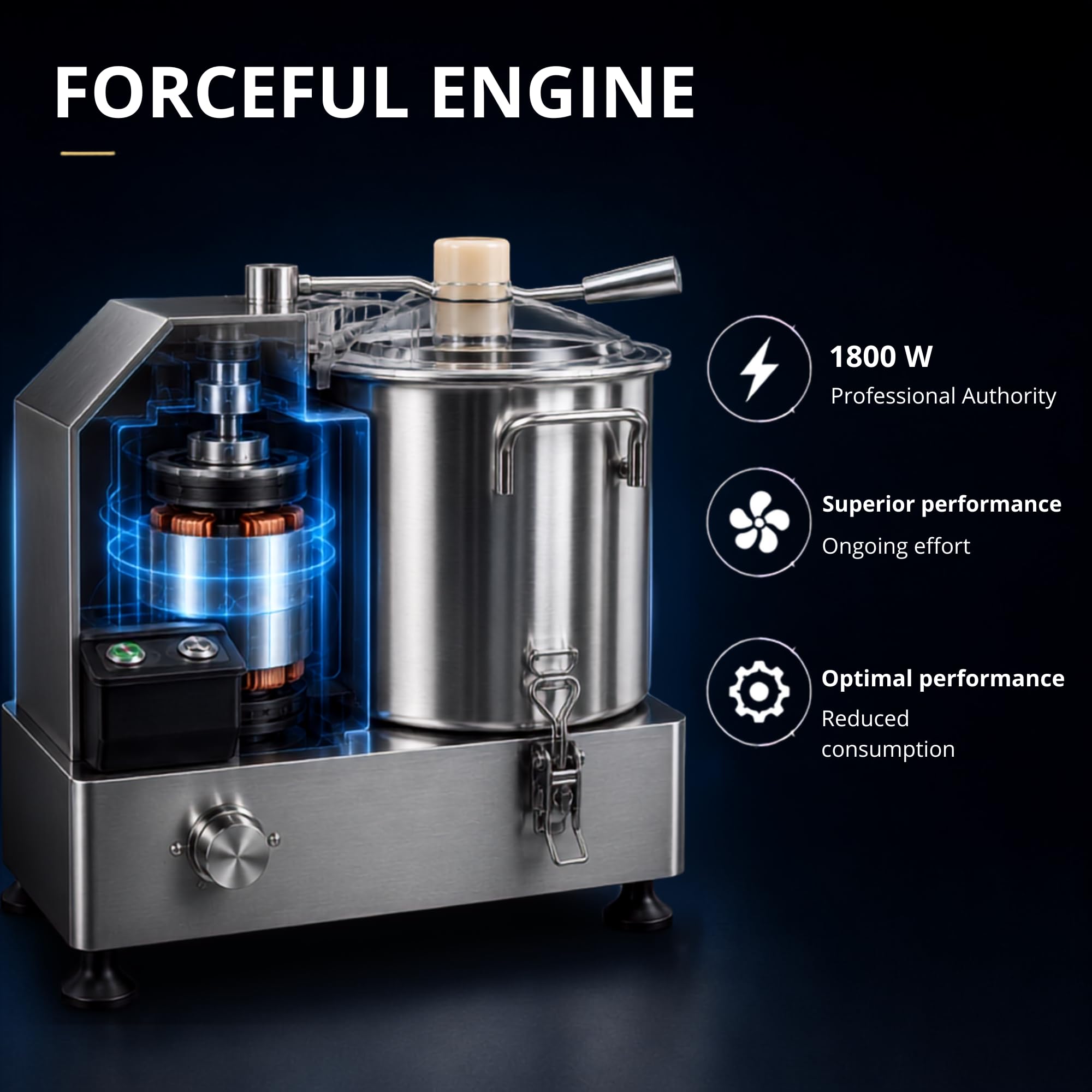 Picadora de Alimentos Industrial. Trituradora Profesional Acero Inoxidable | Procesador de Alimentos Comercial con Enchufe EU ,1800W, Control de Velocidad, Tapa de Seguridad y Cuchillas 4Cr13