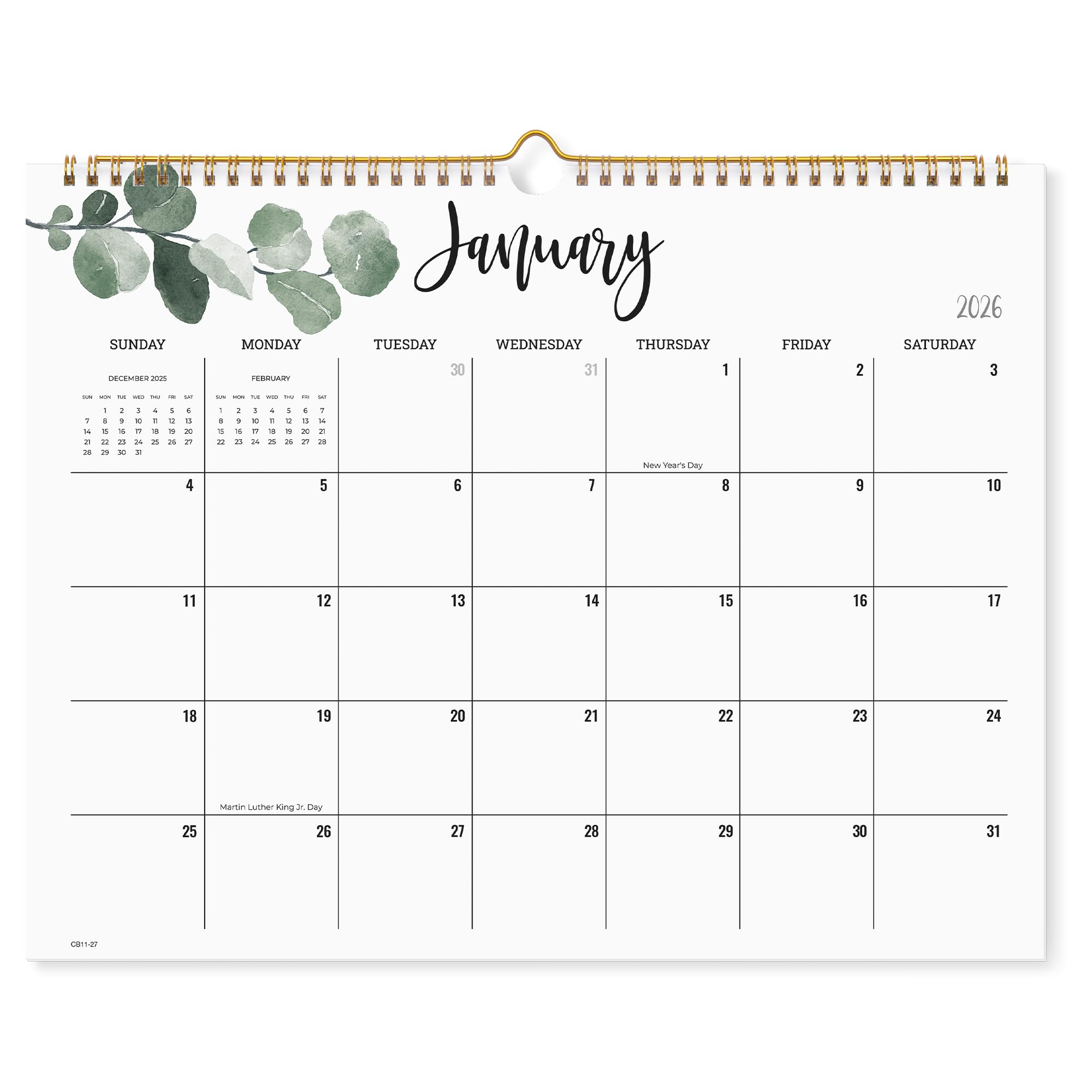 Cabbrix 2026 Wall Calendar, 12 Monthly Calendar Runs from January 2026 to December 2026, Home Schooling Planner for Family and School, Wirebound,15 x 12 Inches