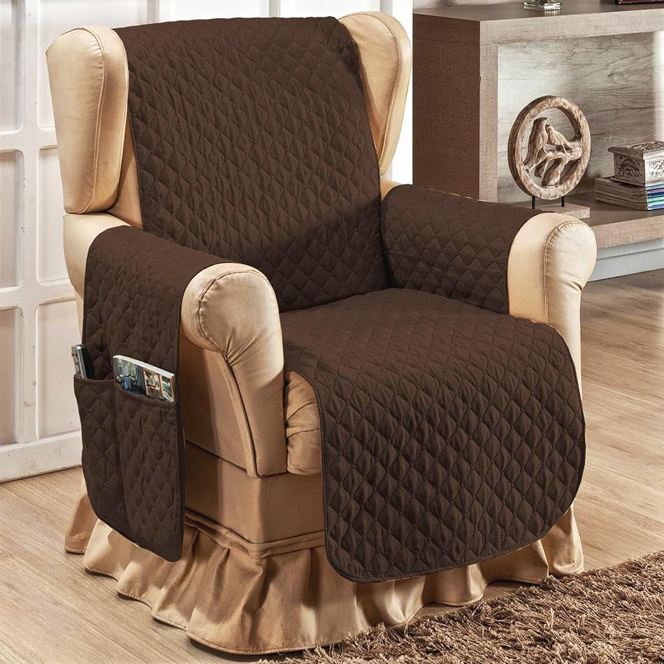 Protetor de Poltrona Tecido Macio - Ideal para Casas com Pets e Crianças, Fácil de Lavar e Colocar, Custo-Benefício Incrível – FV Enxovais (Marrom, 1 Lugar/Poltrona)