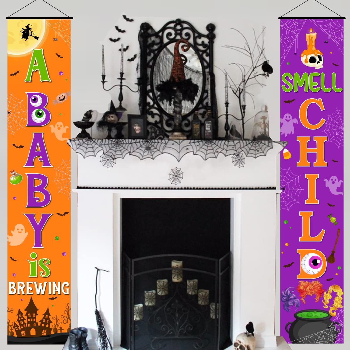 Halloween Hexen Babyparty Dekoration – ‚A Baby Is Brewing‘ Banner 35,6x180,3 Cm, Lila/orange, Für Haustür & Veranda