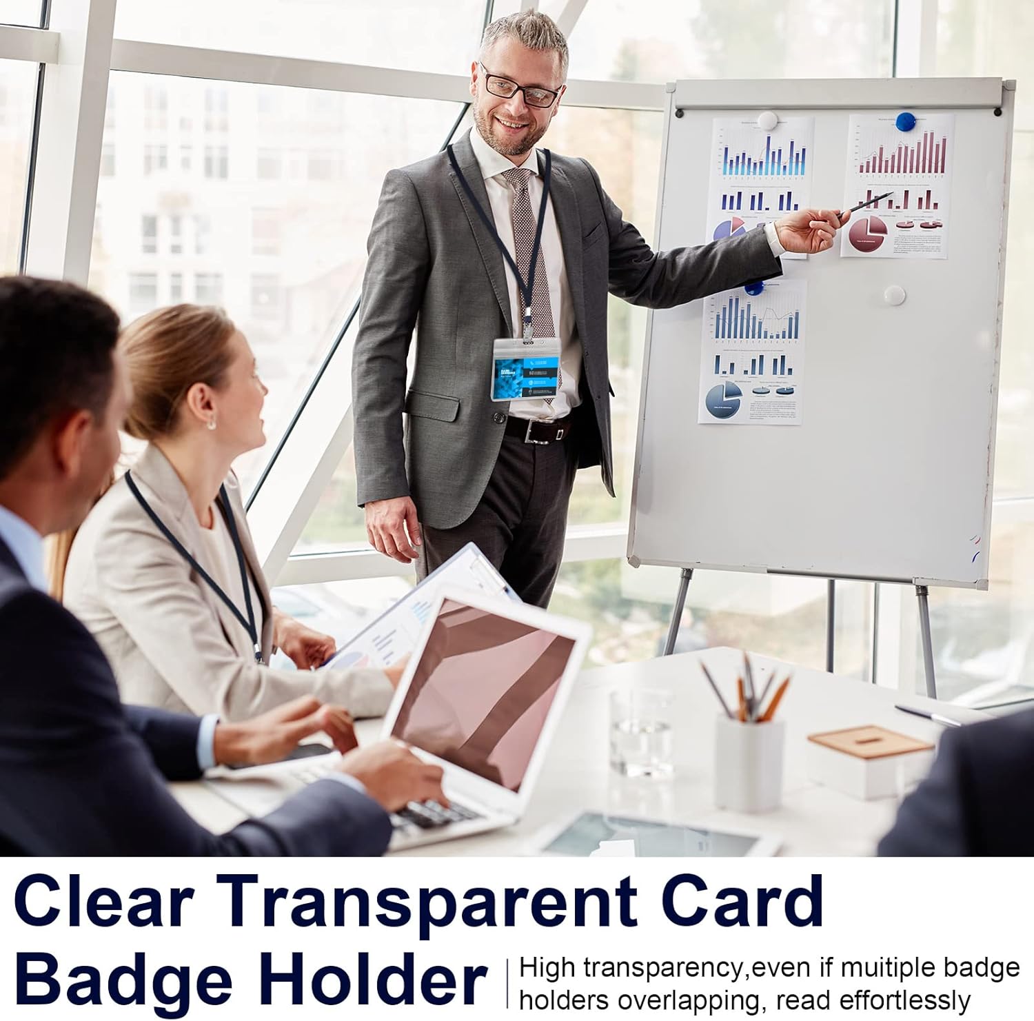 Marspark 100 Sets Clear Name Tags with Lanyard, Lanyards for ID Badges Reusable Strap with ID Holder Plastic Name Badges for Adults Business School Church Conference (Dark Blue) - Image 6