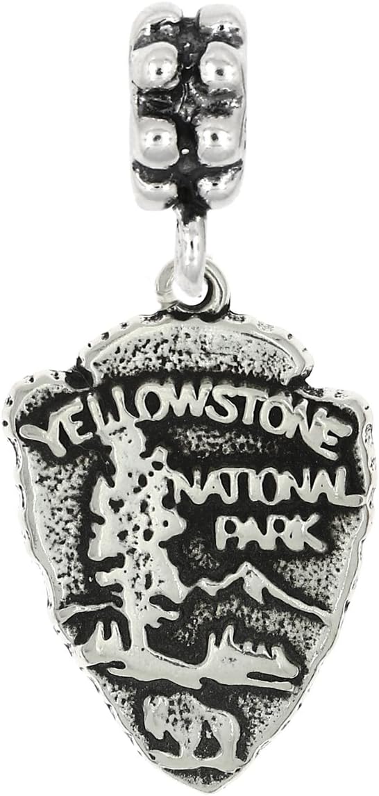 LGU Sterling Silver Oxidized Travel Yellowstone National Park Arrowhead Shaped Dangle Bead Charm