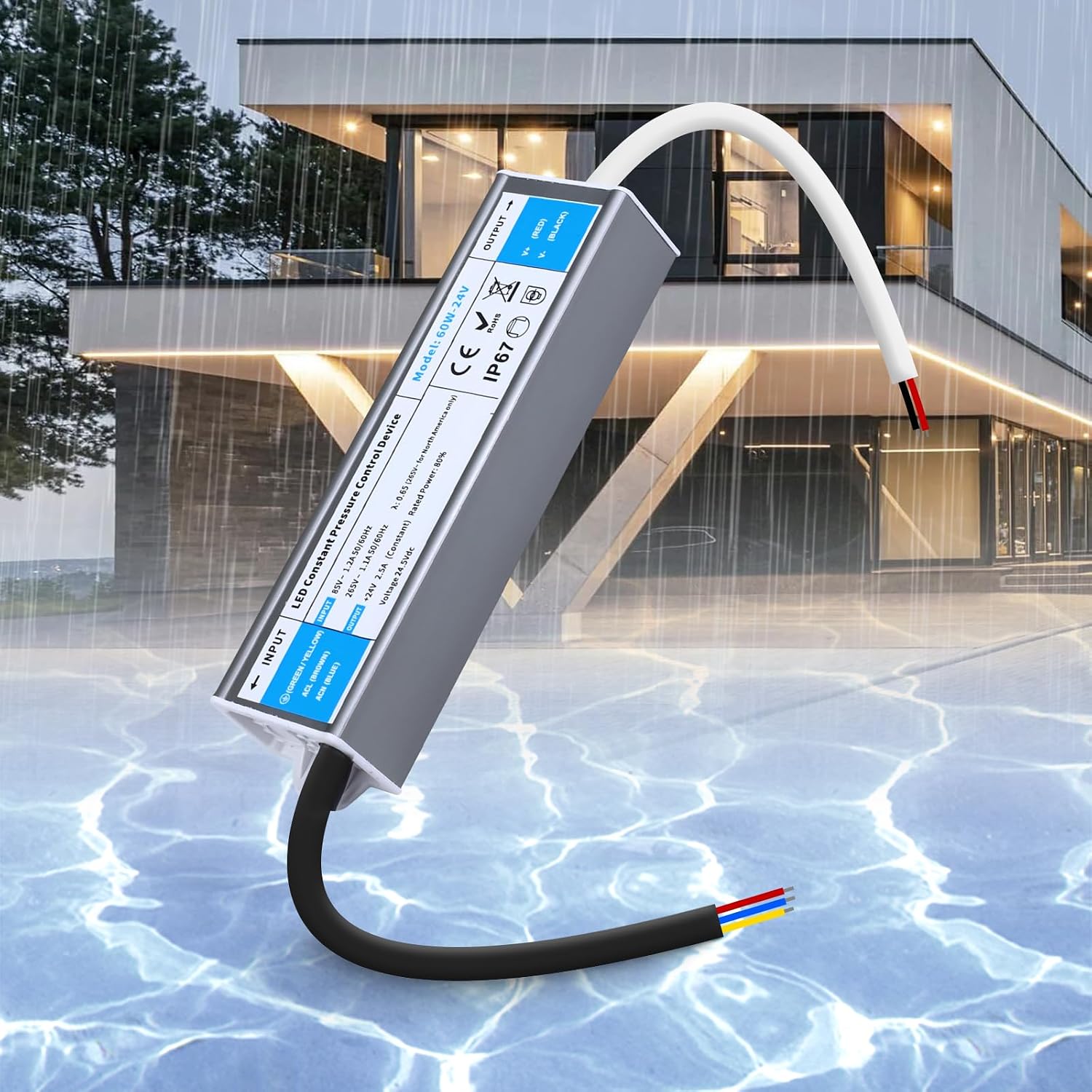 24 V Power Supply LED Transformer 60 W Waterproof IP67 LED Transformer 230 V to 24 V 60 W 2.5 A Slim Constant Voltage LEDs Driver Power Supply 24 V Ultra Thin Low Voltage Transformer for LEDs Strips Outdoor