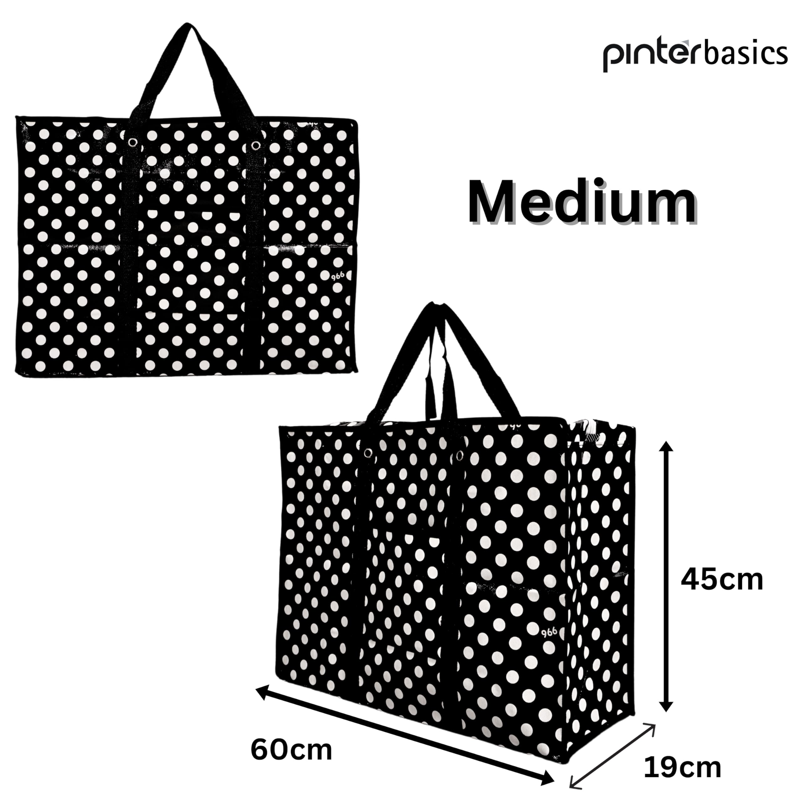 5er Pack Wäschesack Reißverschluss Einkaufstasche Aufbewahrungstasche Extra Große Einkaufstasche Polka Dot Taschen | Langlebig, Sehr Stabil Robust | Größen S-XXL | Strapazierfähig, Faltbar,
