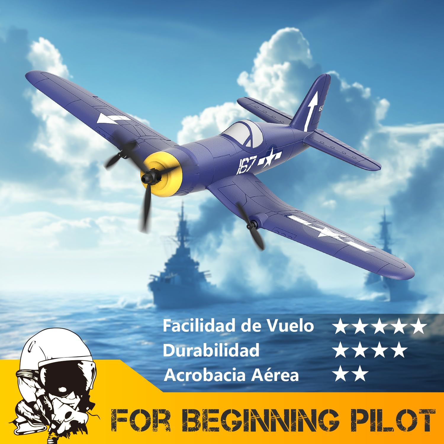 HAWK'S WORK Avion RC 3 Canales F4U Corsair, Control Remoto Warbird Listo para Volar, 2.4GHz Estabilizador Giroscopico de 6 Ejes, Facil de Volar para Niños y Principiantes