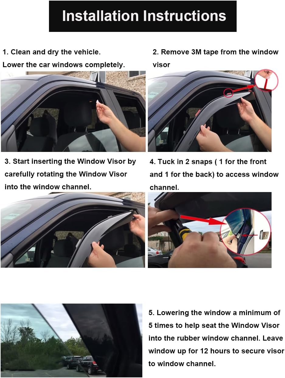 in-Channel Window Deflectors for Ford F-150 2009-2014 SuperCrew Cab, Dark Smoke Rain Guards, Vent Visors, Sun Shield Wind Deflector Truck Accessories, 4- Piece Set