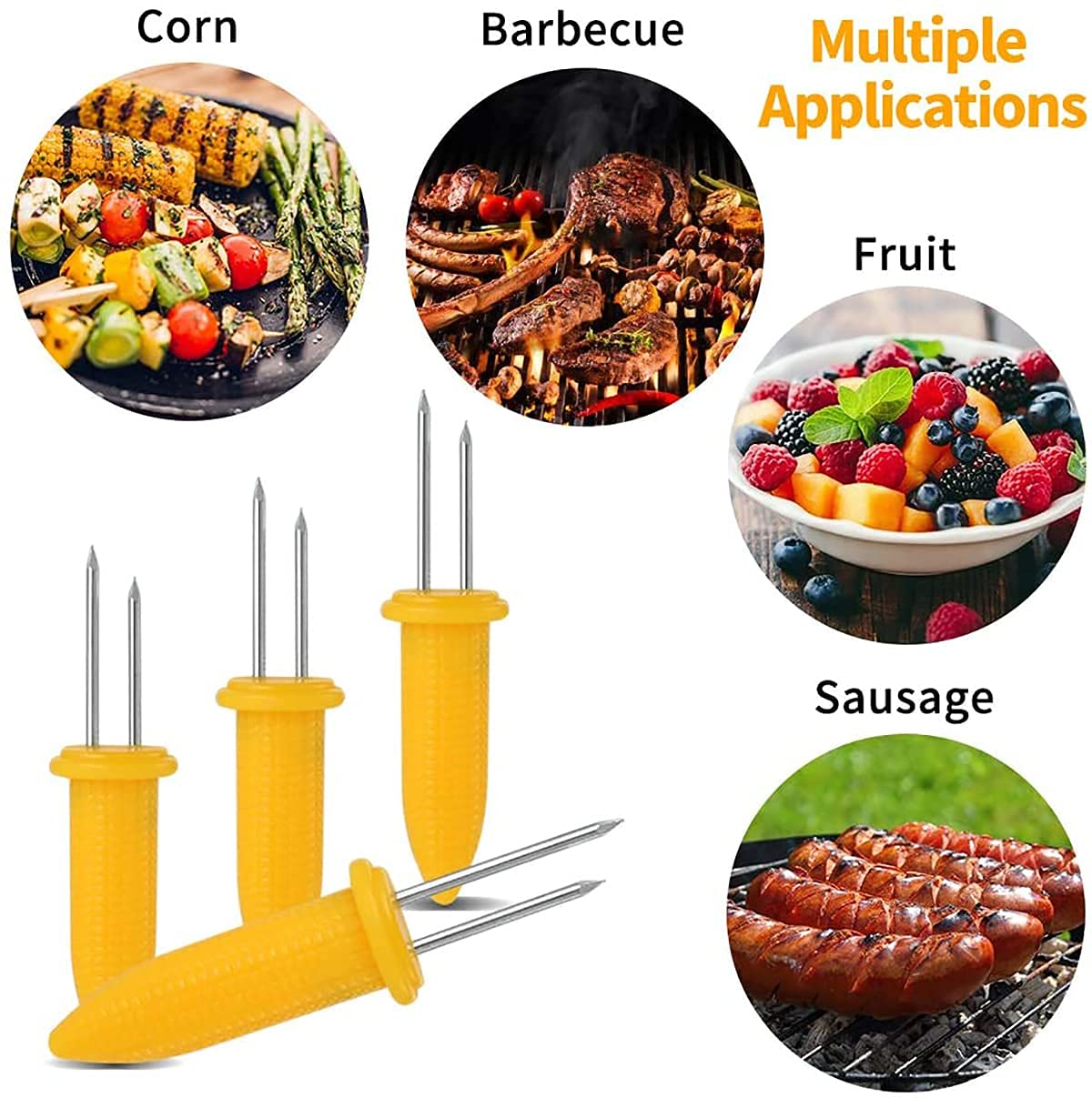 20 Pezzi Spiedini di Mais, Forchette per Barbecue in Acciaio Inox Spiedini per Pannocchie di Mais Forcella della Frutta Punta Utensile per Barbecue Picnic Casa Giardino Campeggio
