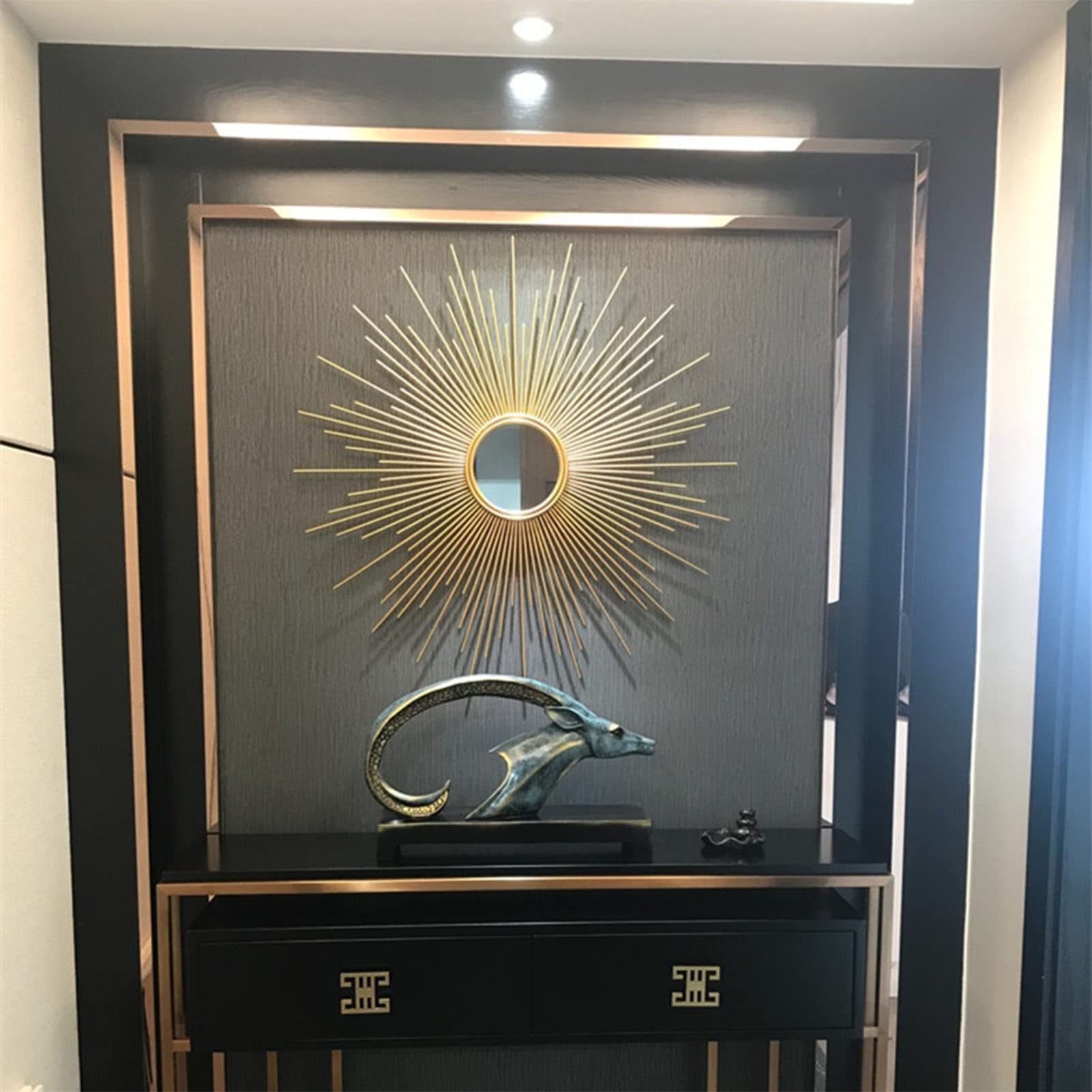 Sunburst Wandspiegel, Dekorativer Wandspiegel, Dekorativer Metallspiegel mit Gold-Finish, für Esszimmer, Wohnzimmer, Flur Veranda,60cm(24inch)