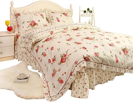 Amazon Ykfn 綿100 4点セット シンプル 田園 フリル ベッドカバー 枕カバー 布団カバー プリンセス 姫系 おしゃれ 寝具カバーセット オンライン通販