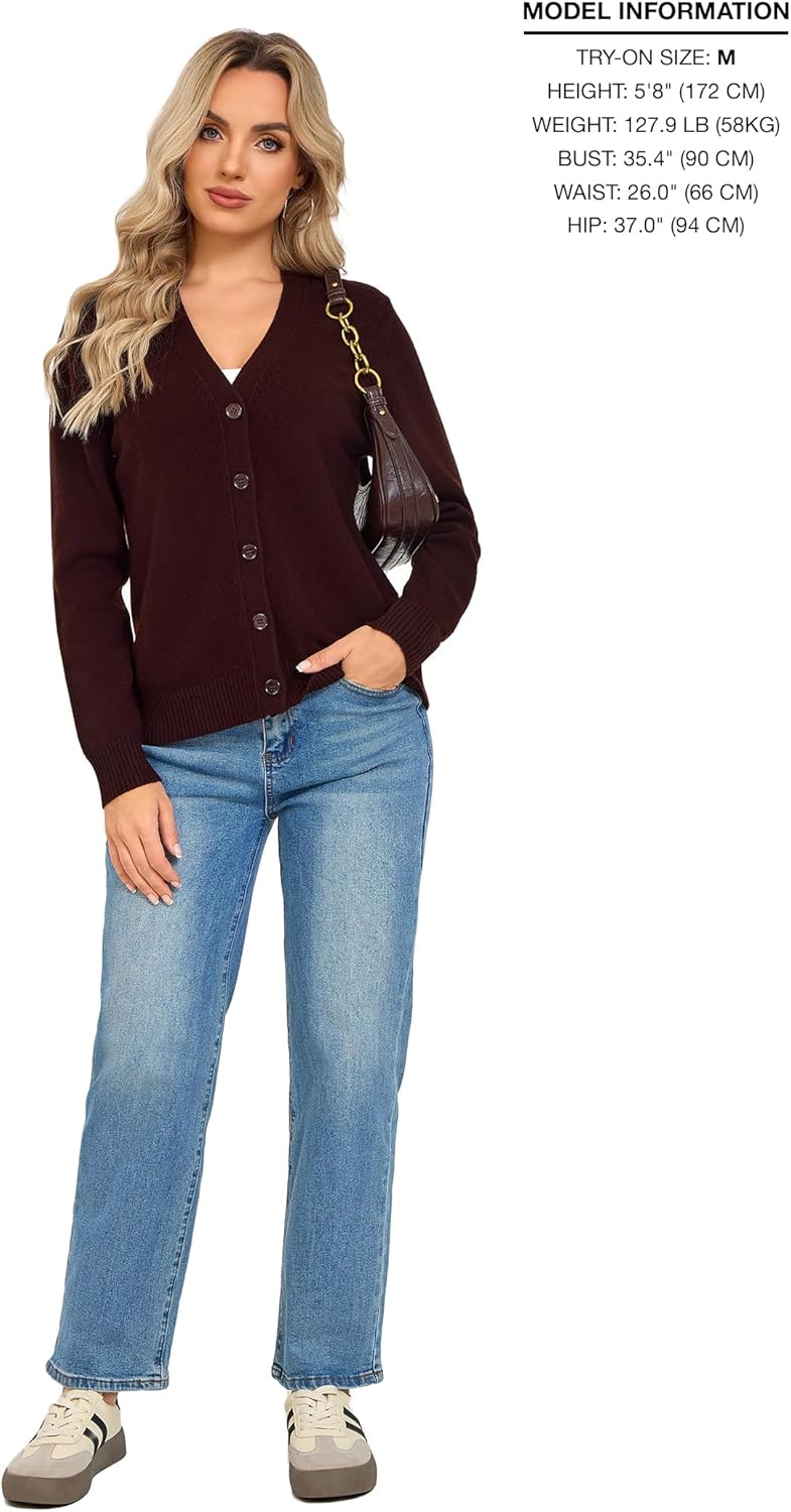 Knit Cardigans for Women - 100% Merino Wool Sweater V-Neck Chunky Warm Open Front Jacket with Buttons for Fall Winter - Image 6