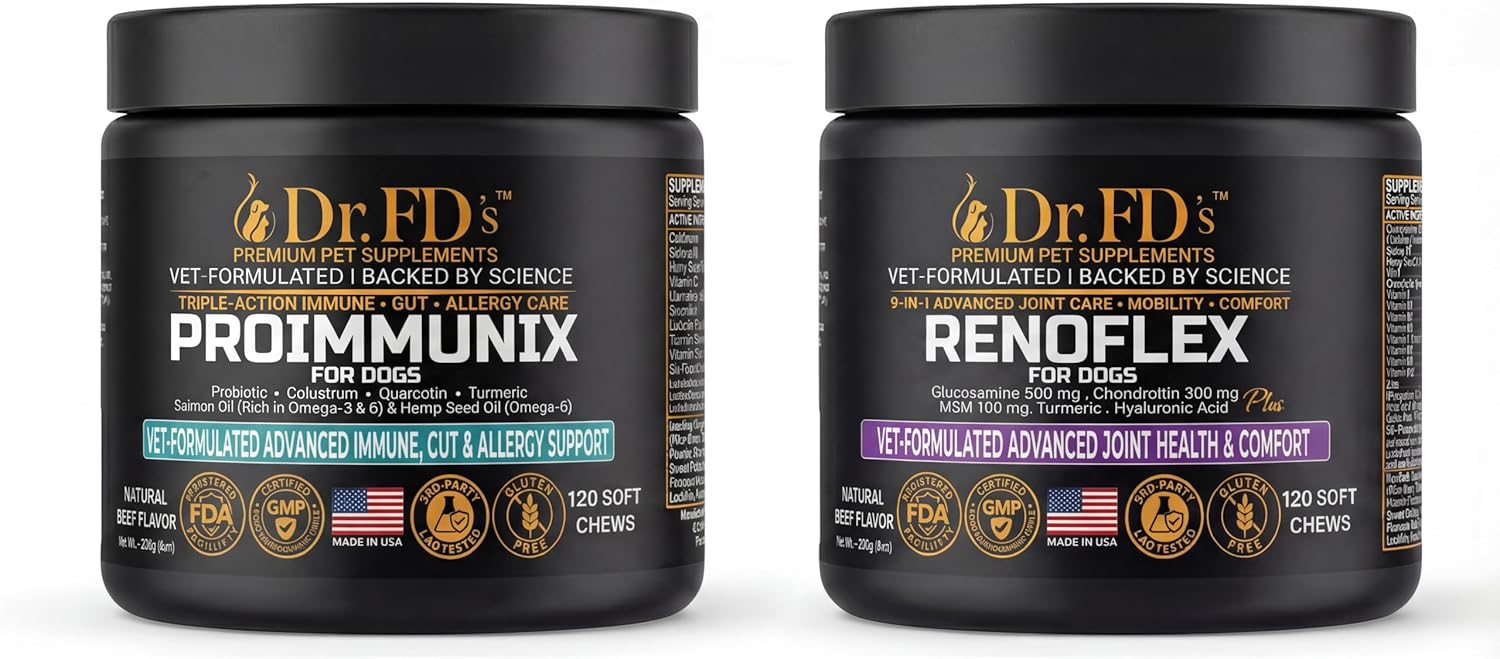 Dr. FD’s Joint & Immune Support Bundle for Dogs – RenoFlex + ProImmunix | Vet-Formulated Joint, Immune & Gut Support
