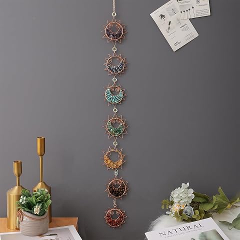 7 Chakra Healing Crystals Hanging Ornament - Handmade Sun Chakra Stones for Home