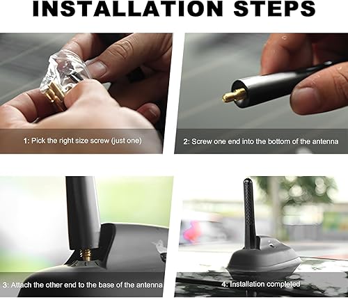 Miniatura 5 de Antena corta para automóvil, antena de radio automática de 1.37 pulgadas con tornillos y juntas de goma, repuesto de mástil de antena de techo corto