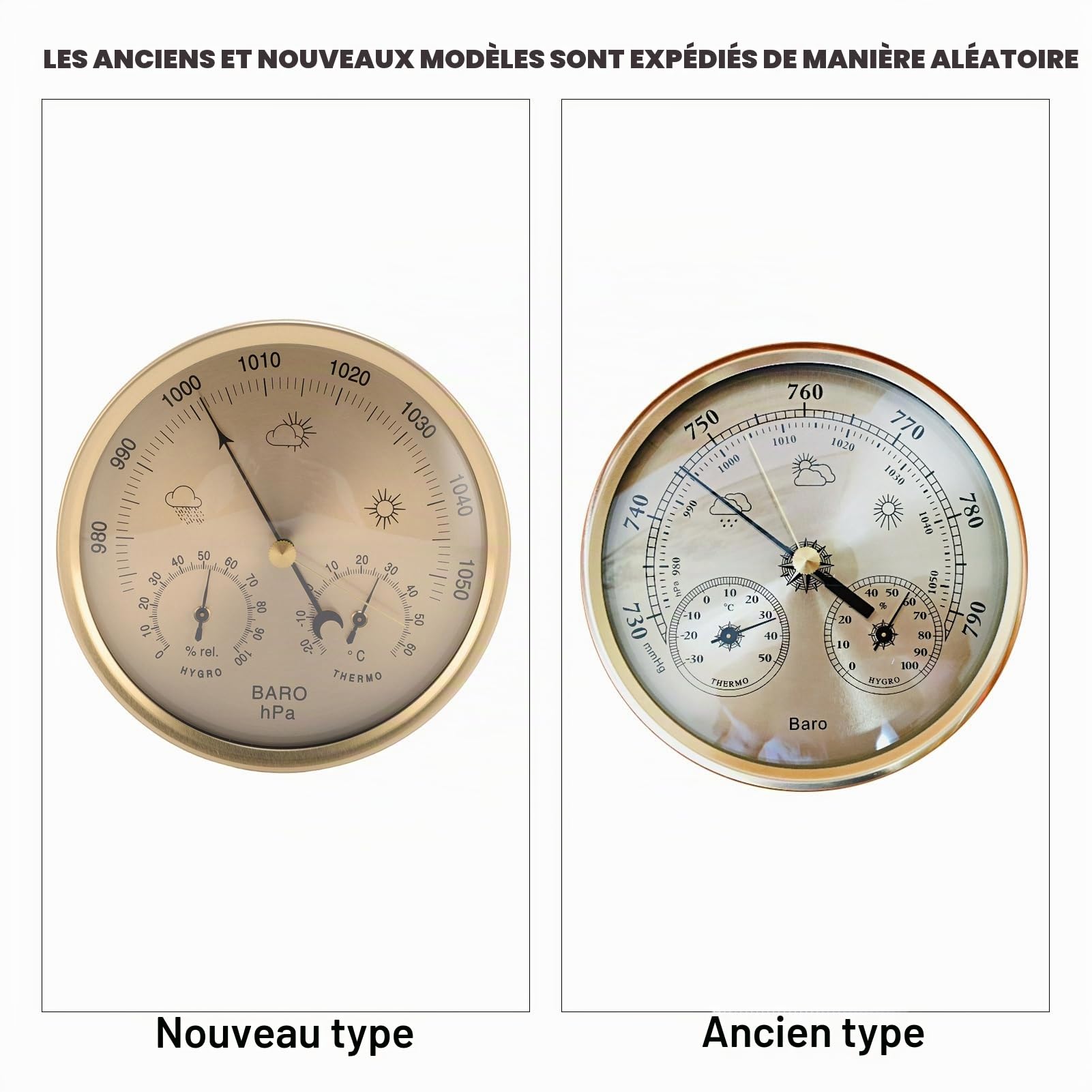 3 Po en 1 Baromètre Hygromètre Thermomètre, 130 Mm / 5 '' Type de Station Mécanique de la Station Mécanique Baromètre Barométrique Presque pour la Maison, le Bureau, la Pêche