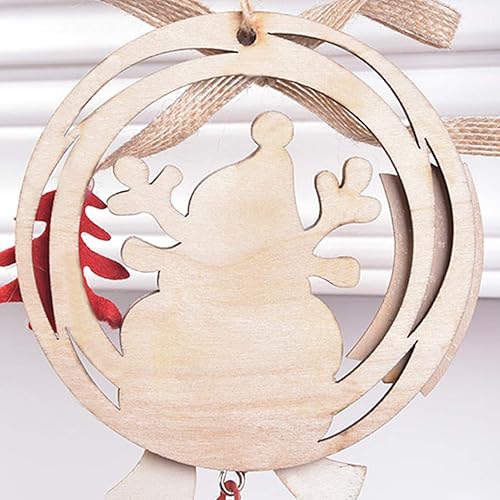 Miniatura 8 de Adorno de Navidad para el hogar, madera, Papá Noel, muñeco de nieve, alce, formas de aro, floral, con campana, árbol de Navidad, muñeco de nieve