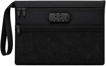 My Green Thumbs Large Black Smell Proof Pouch with Combination Lock - Travel Essentials Organizer, File Container, Lockable Bag for Private Stash, Gift for Storage and Organization