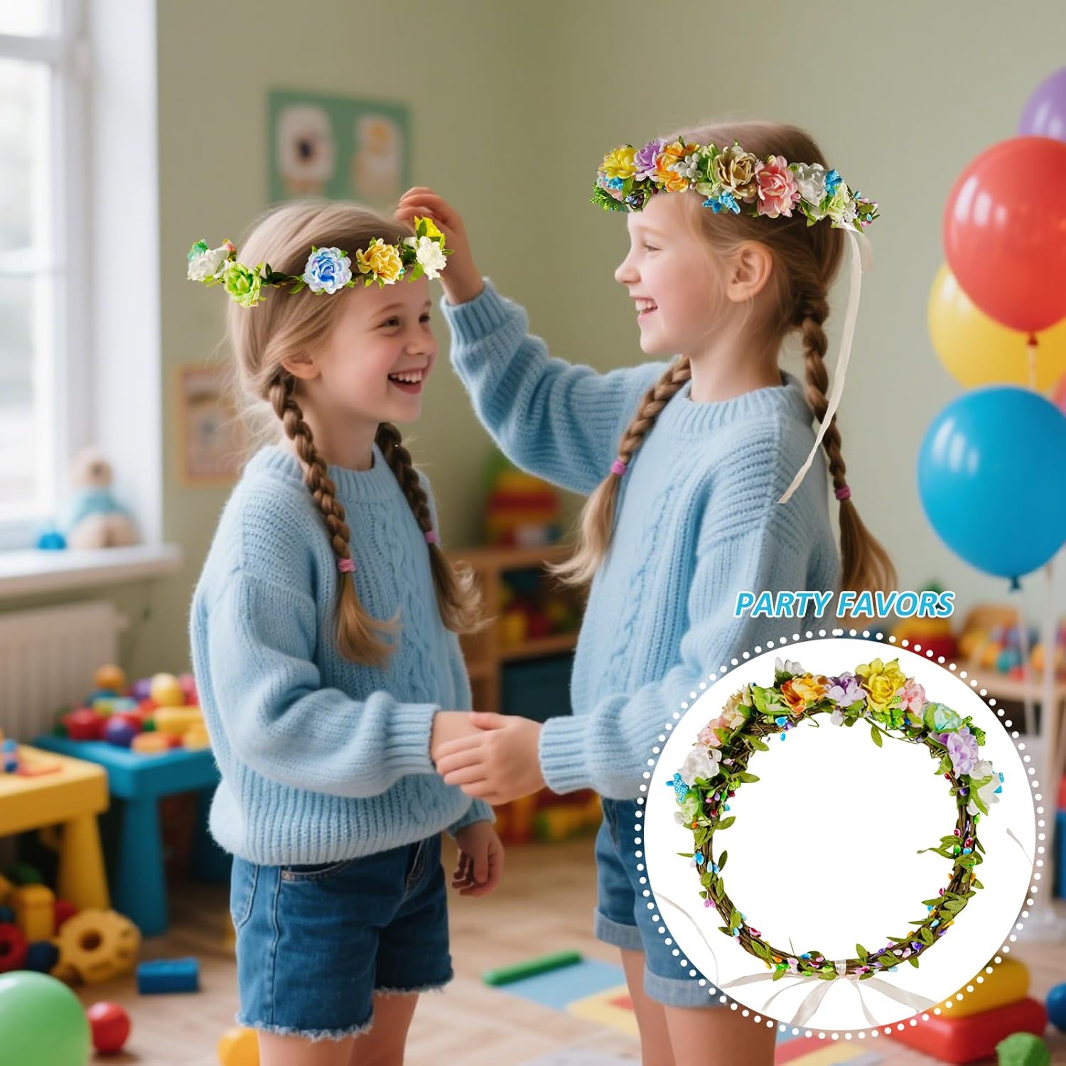 Timlotti 141Pcs(30 Set) Flower Crowns Kit for Girls Flower Crowns Making Kit Make Your Own Floral Crowns Garland Wreath with Berries and Ribbon for Girls/Teens/Women(Blooming Rose)