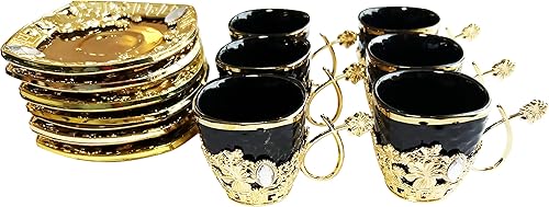 Miniatura 9 de Chandler Juego de café turco expreso, taza de café griego árabe y platillo de 3 onzas líquidas con caja de regalo acrílica dorada, colección de 7