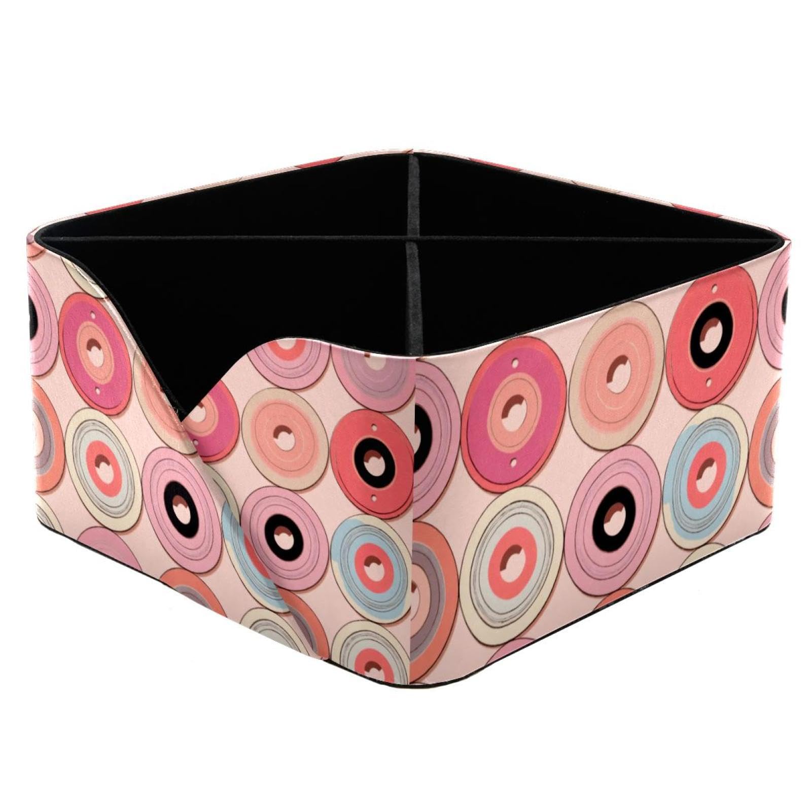 Porte-stylos rectangulaire rose motif disques pour papeterie et cosmétiques