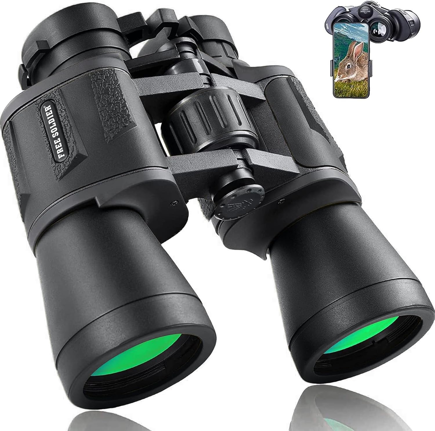 20x50 High Power Binoculars for Bird Watching 28mm Large Eyepiece Life Waterproof Binoculars for Hunting Hiking Concert Travel with Smartphone Adapter BAK4 Prism FMC Lens, Black (Black) Thumbnail