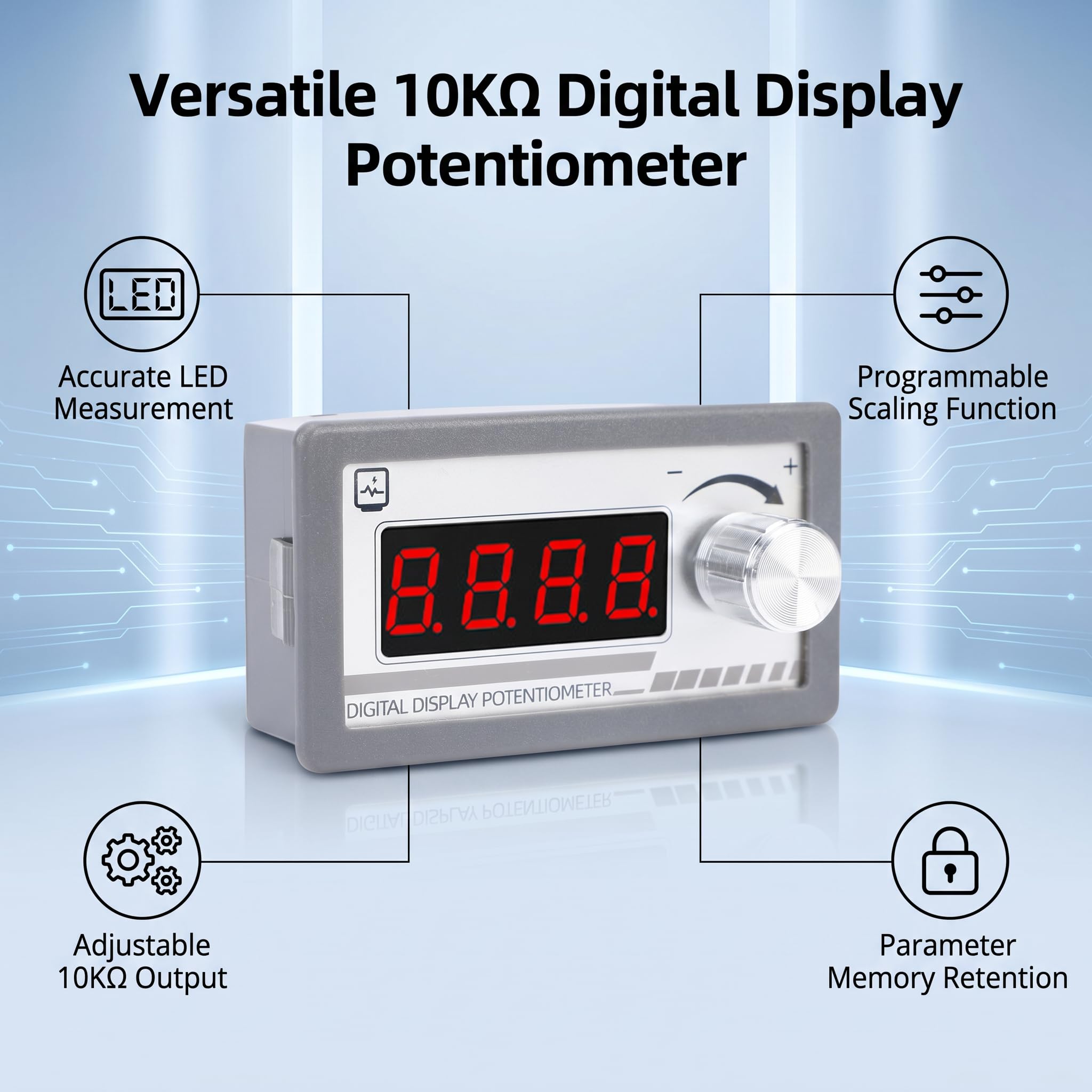 Fafeicy Potentiomètre à Affichage Numérique 10KΩ, Potentiomètre Programmable 10KΩ avec Affichage à 4 Chiffres 0,4 Pouces pour Onduleur de Contrôleur de Vitesse