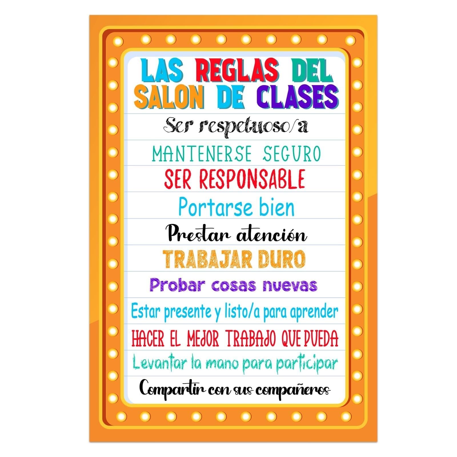 FOPURE Preschool Kindergarten Spanish Classroom Decor Rules and Motivation Posters Español Educational Charts Teacher Resources(Unframed,12x18inch(30x45cm))
