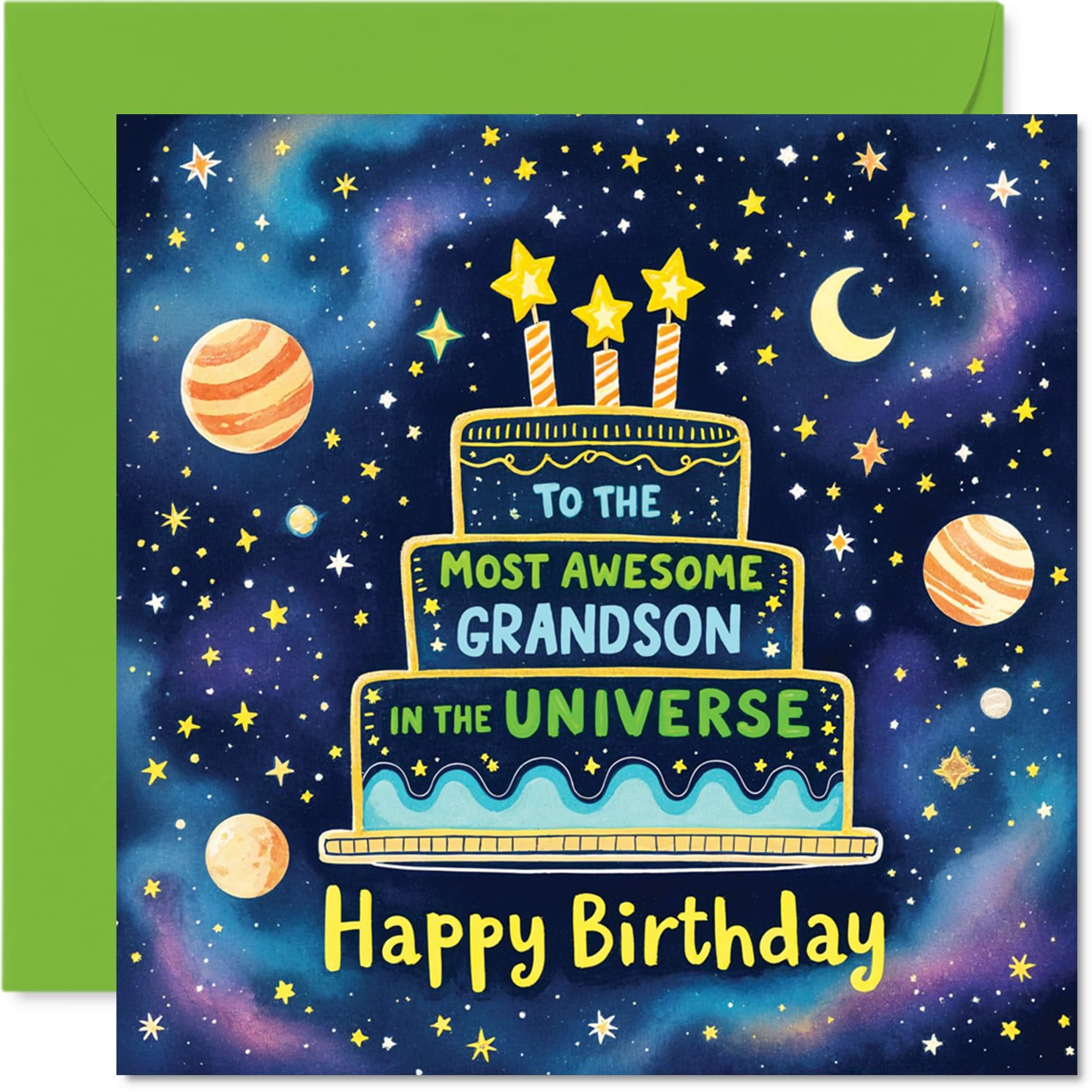 Grandson Birthday Card - Most Awesome in the Universe - Happy Birthday Card for Grandson from Grandad Nanny, 145mm Most Awesome in the Universe Bday Greeting Cards