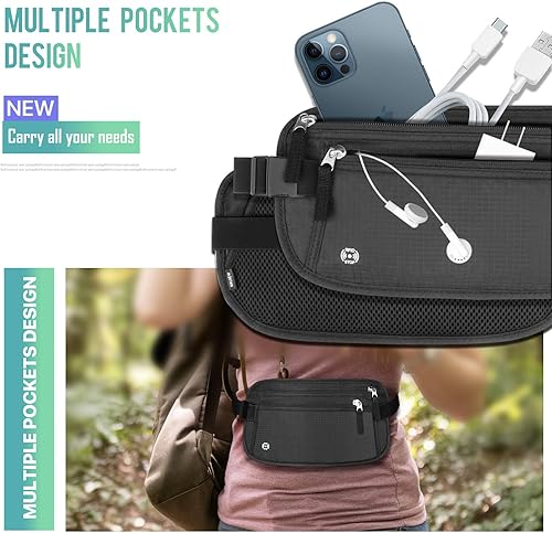 Vista 6 de WALNEW Cinturón de dinero de viaje Cartera de viaje oculta con bloqueo RFID, Negro, talla única , Cartera RFID