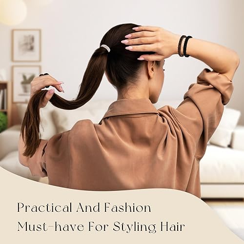 Miniatura 6 de Juego de 8 piezas de coleteros de seda de morera 100% pura, para mujeres y niñas, cabello rizado, grueso, fino, de satén negro, lindo para dormir