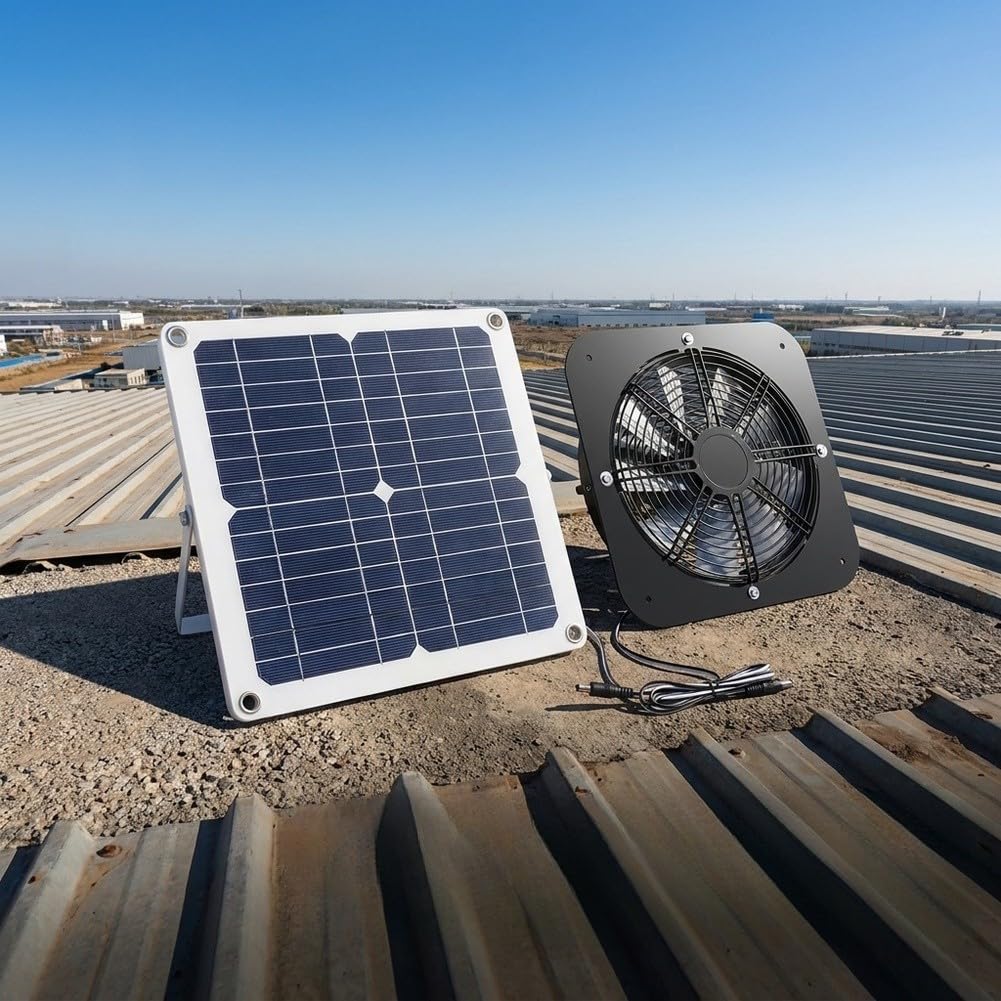 Ventola a pannello solare monocristallino, copertura 200 m² | Pannello da 100 W, 3000 giri/min, ventilazione ideale, pollaio, durevole