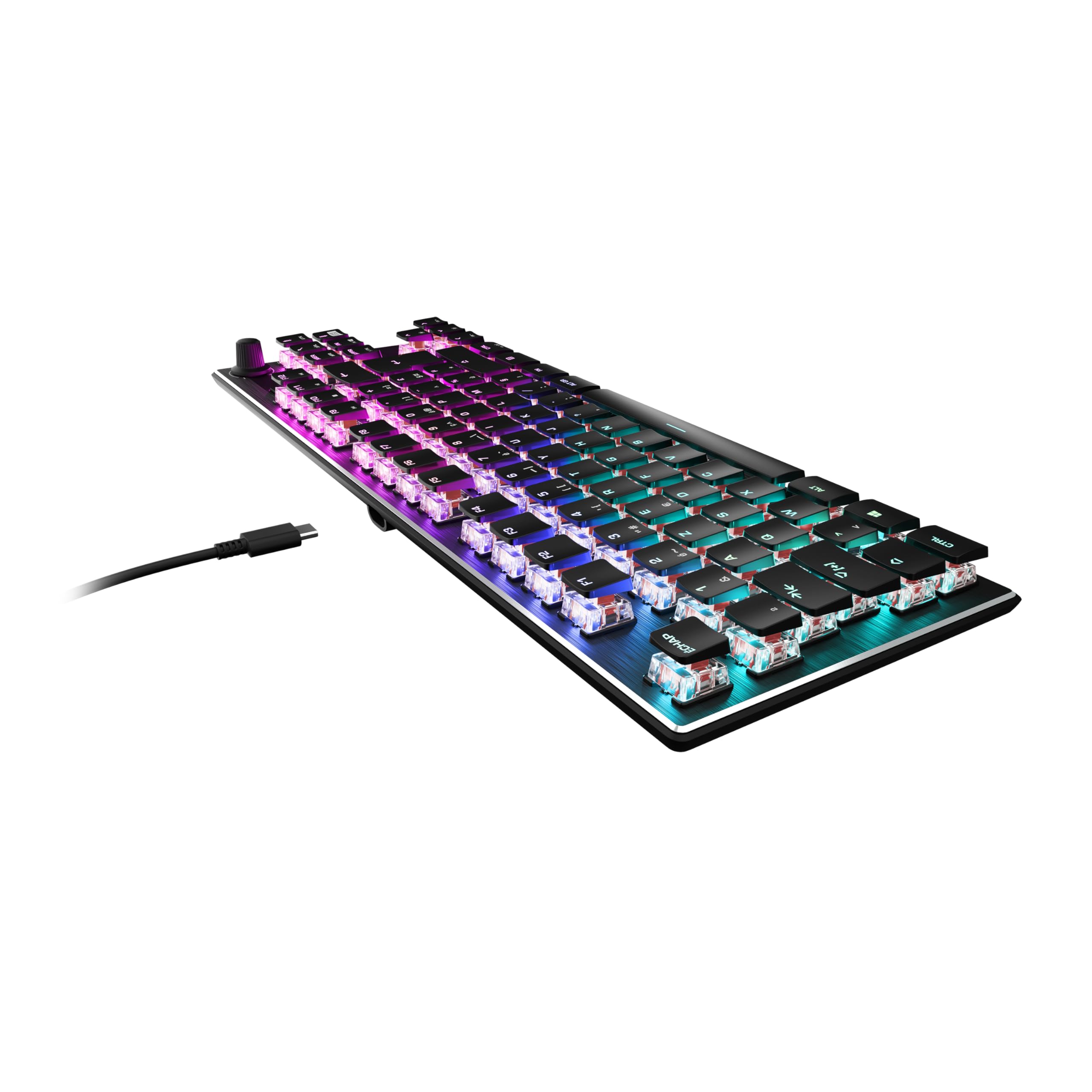 Turtle Beach Vulcan TKL - Clavier de Jeu mécanique Compact RGB, rétroéclairage AIMO LED Touche par Touche, interrupteurs linéaires Titan, Plaque supérieure en Aluminium, molette multimédia, Noir