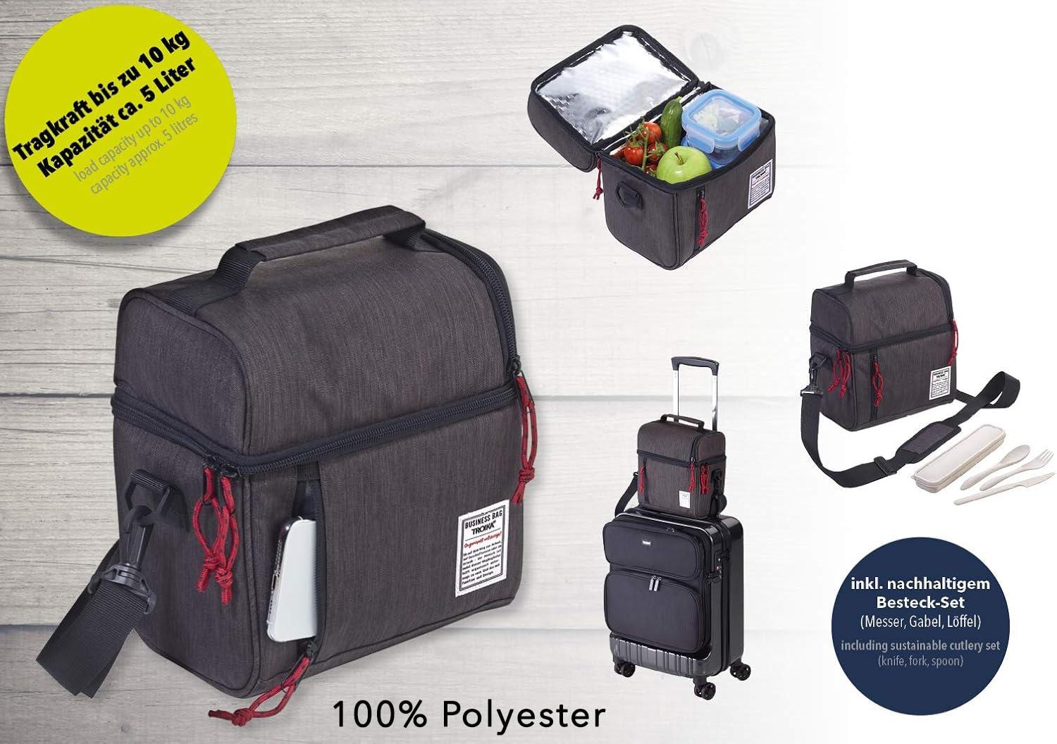 Troika Unisex – Business Lunch Cooler torba izolacyjna dla dorosłych, kolor szary, 240 x 225 x 140 mm