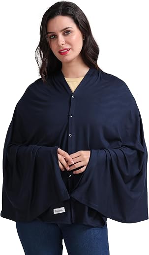 Kowsi Soft Cotton Mother's Nursing Shawl Feeding Cloak (Navy)