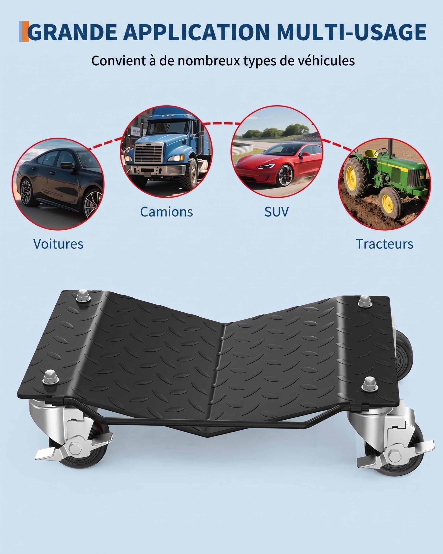 Lot de 4 Chariots de Manutention de Voiture, Capacité de 2720 kg, Noir
