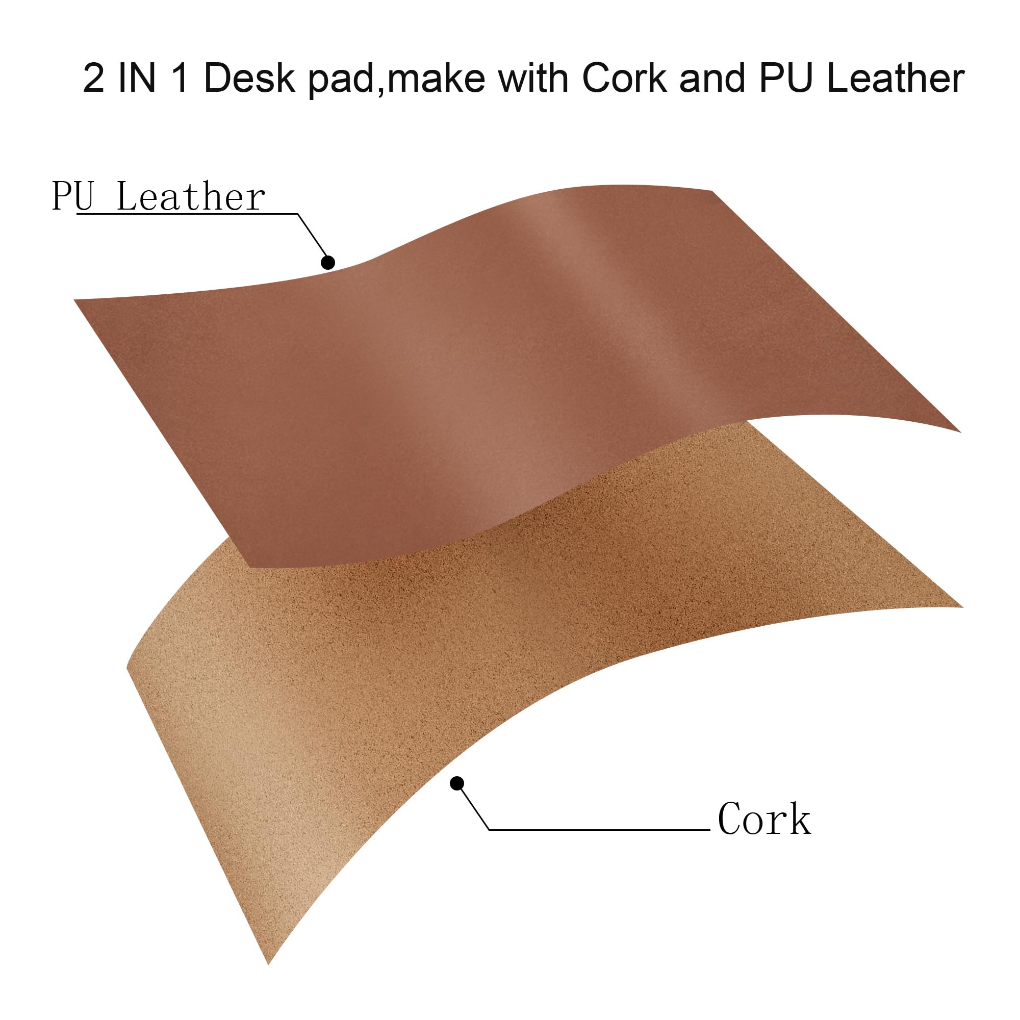 Chihein 100 x 50 cm - En cuir synthétique - Tapis de protection de table pour ordinateur portable - Pour le bureau et le bureau à domicile (marron/liège)
