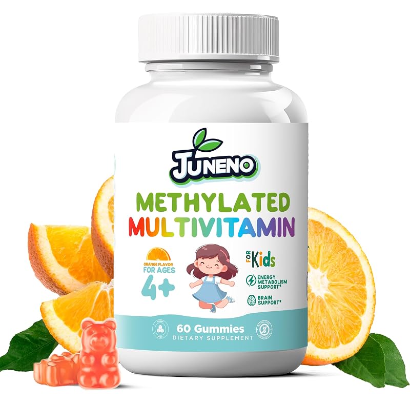 Juneno Multivitamínico Metilado em Gomas para Crianças, sem açúcar, sabor laranja, 60 gomas