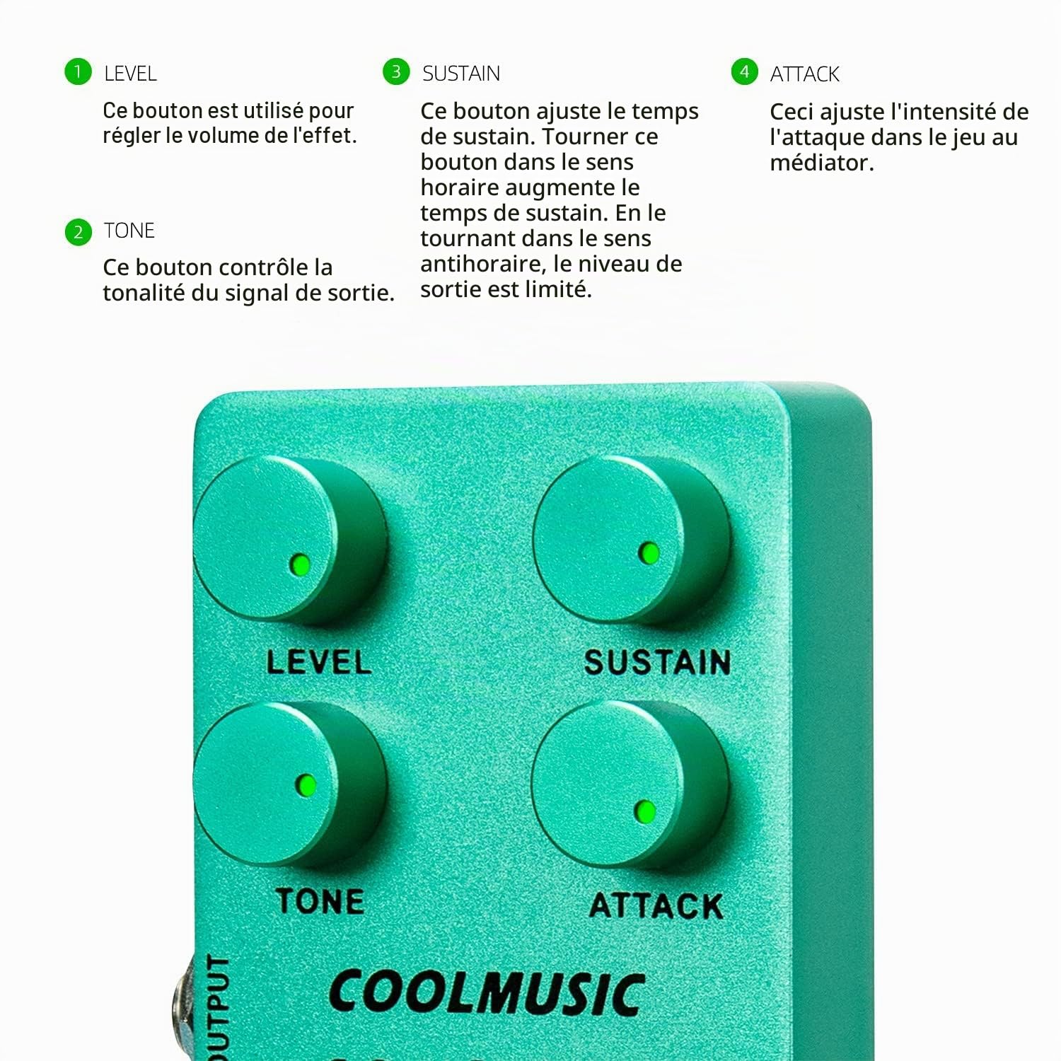 Coolmusic C-CS01 Pédale de compression pour guitare électrique et basse True Bypass