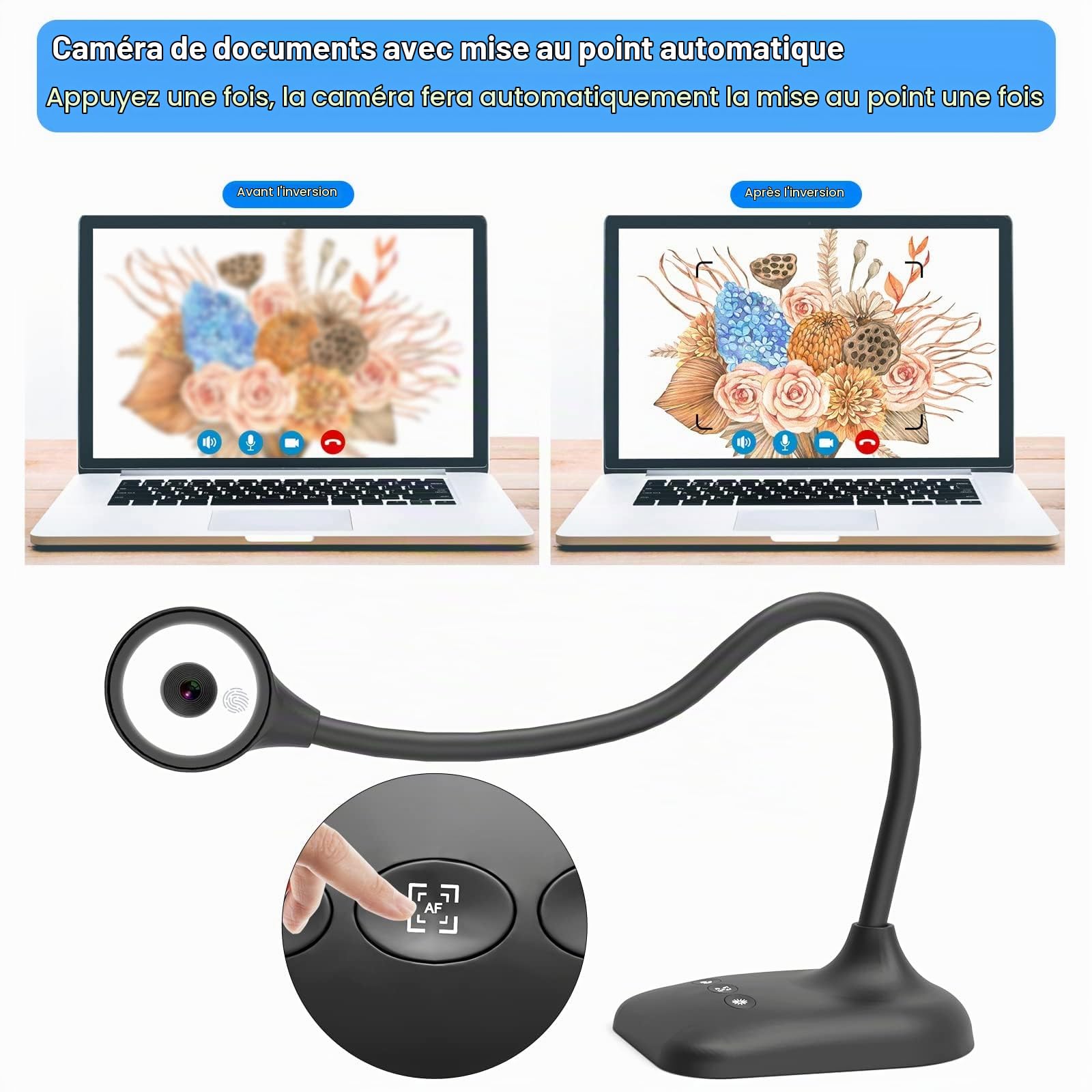 Visualiseur, Caméra Document pour Lumières LED à 3 Niveaux, iOS à 5 Niveaux, Inversion d'image, Pliage avec Zoom, Skype, Teams, OBS. pour l'enseignement à Distance, Démonstration en Direct