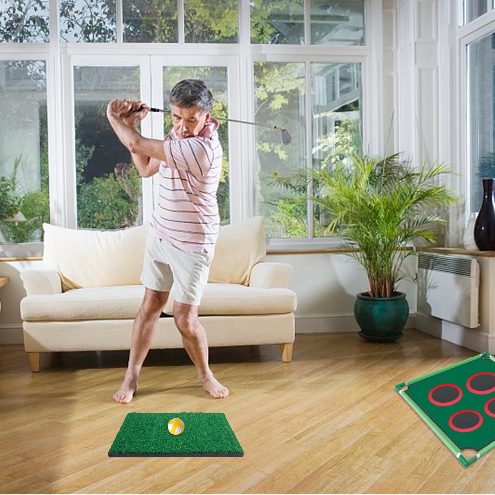 Juego de Mini Golf para Adultos y Niños, Alfombra de Práctica de Putting con 20 Bolas Adhesivas, Juego de Lanzamiento para Interior y Exterior, Incluye Bolsa