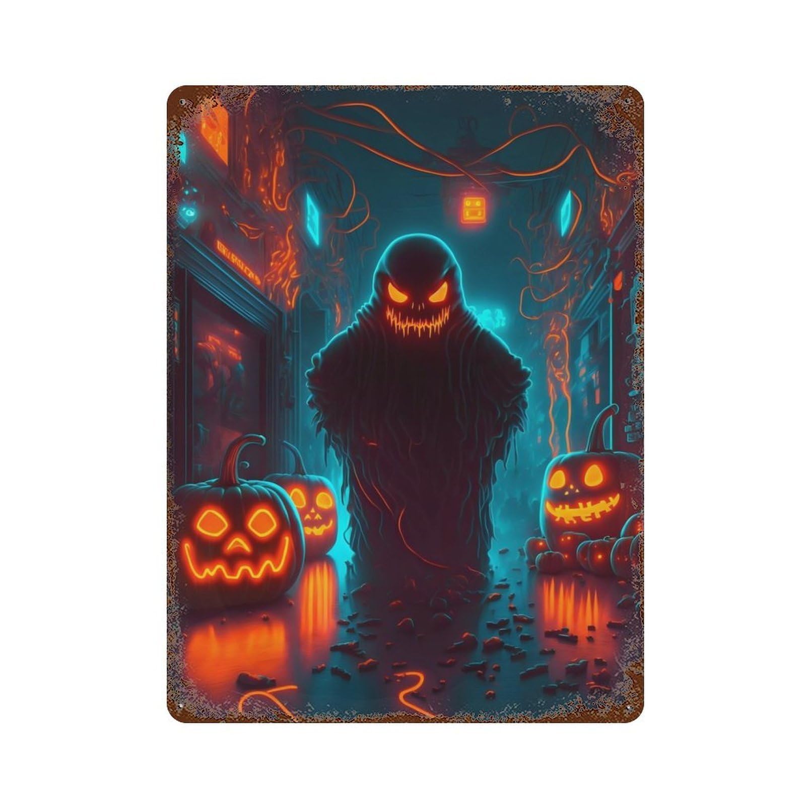 Neon Scarecrow Rustic Tin Plaque 15.7"x11.8", for Living Room, Hallway And Home Decor, Decorative Metal Wall Art