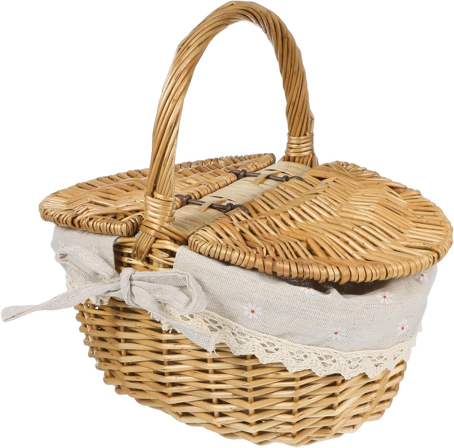 Toyvian Oval Rattan Storage Basket with Lid 10.2X7X6 Inches Wicker Picnic Basket for Outdoor Gatherings Camping and Home Storage