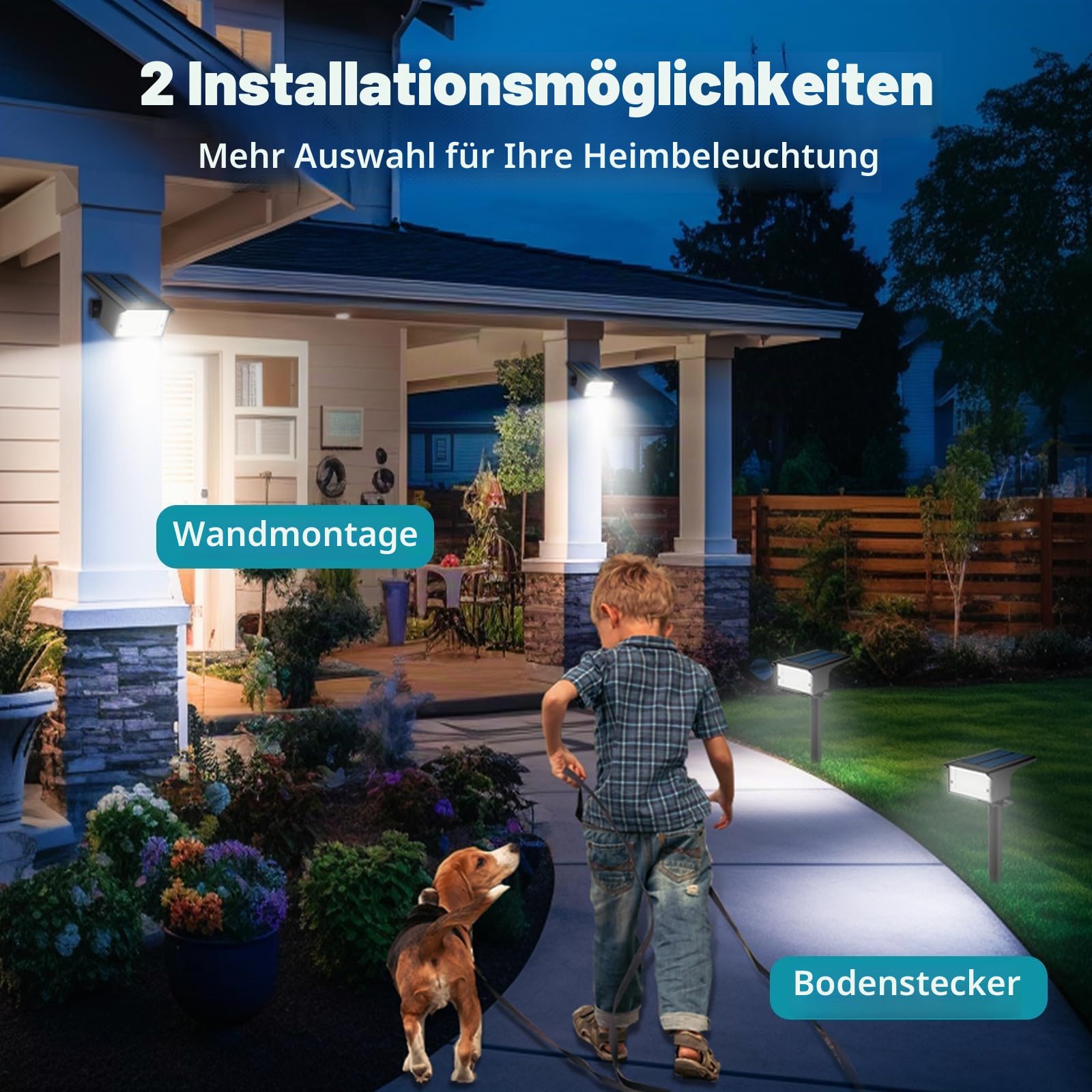 kolpop [6 Stück/ 77 LEDs Solar Gartenleuchten für Außen, 6000K Kaltweiß Baumbeleuchtung, IP65 Wasserdicht, 3 Modi, 800LM Solar Strahler, Dusk to Dawn Solarlampen für Hof Weg Outdoor Pflanzen