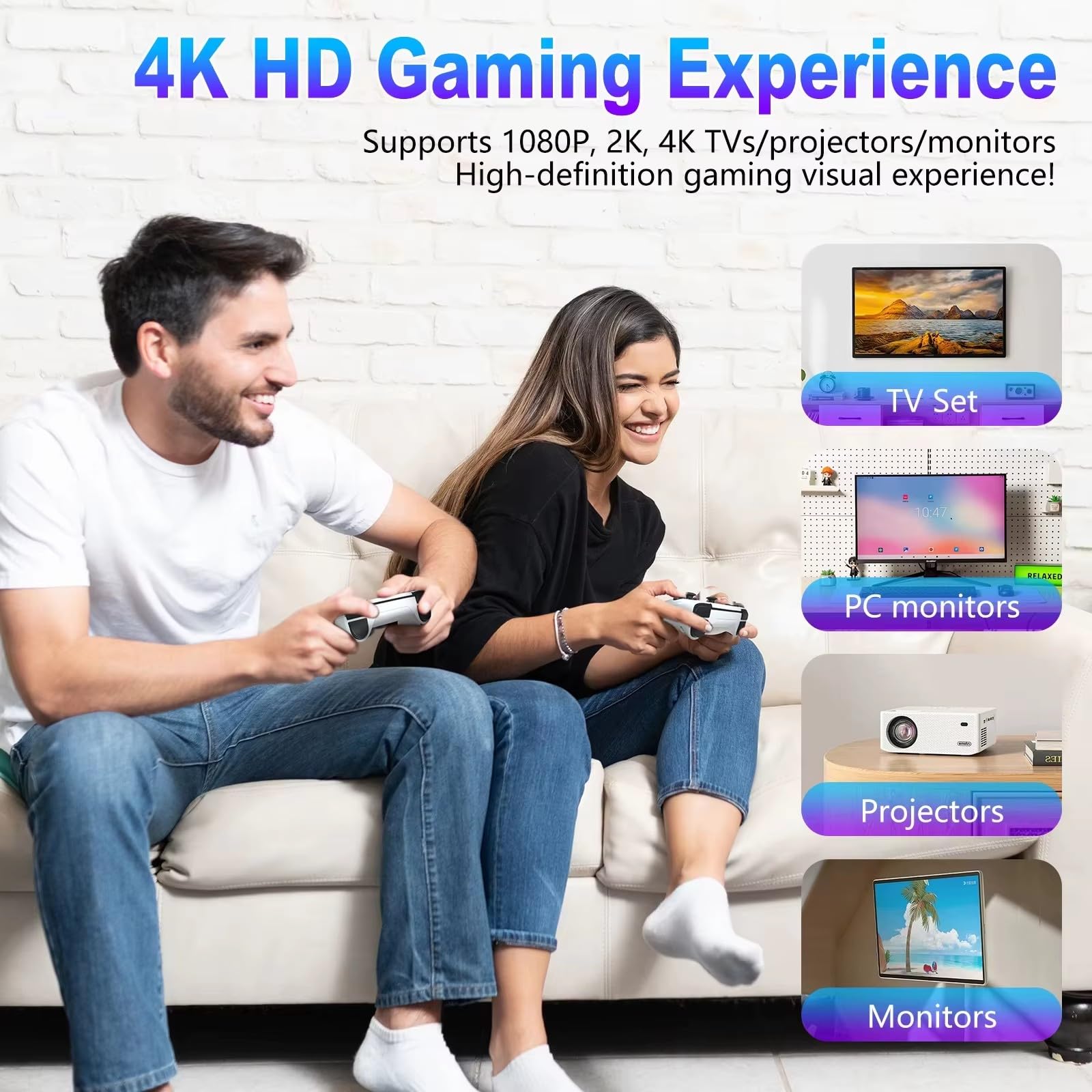 Retropixen Console de Jeux Rétro 4K HDMI - Plus de 20 000 Jeux Classiques & 23 Émulateurs - Console Portable Plug-and-Play avec 2 Manettes Sans Fil 2,4 GHz - 64 Go - Cadeau Geek & Nostalgie