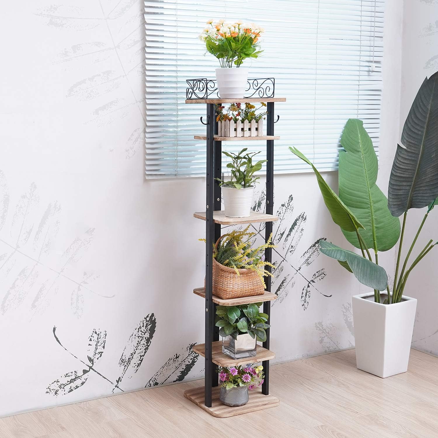 Uр Tо 50% оƒƒ X-cosrack 8 Tier Shoe Rack Plant Stand Vertical Shoe Storage Organizer with Hooks 8 Pairs Rustic Wood Metal Shoe Stand Shelf Vertical Shoe Tower Adjustable Tier for Entryway Hall-Upgrade Light Brown