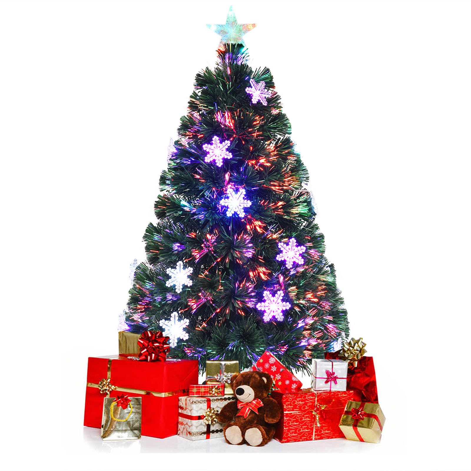 KOMFOTTEU Albero di Natale Artificiale 90/120/150/180 cm, Albero di Natale con Luci LED Incorporate e Base, Christmas Tree in PVC, per Casa, Negozio, Ufficio, Feste (S)